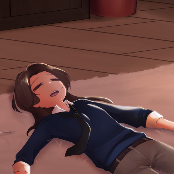 drawn image of jackie sleeping on the floor